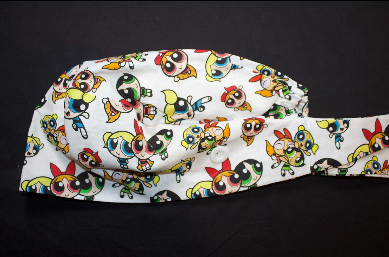 White Power Puff Girls Satin Lined Scrub Cap
