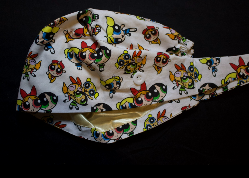 White Power Puff Girls Satin Lined Scrub Cap