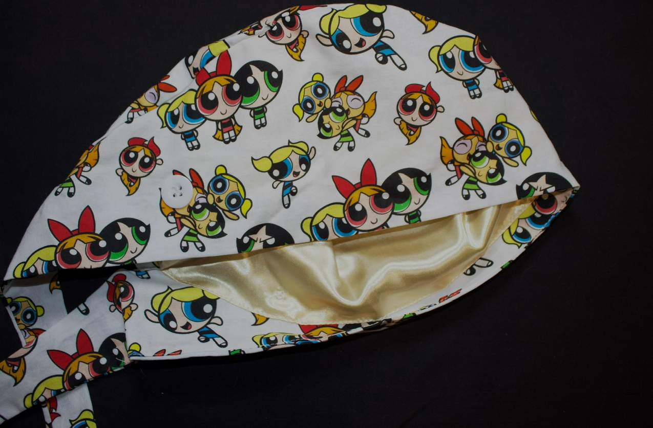 White Power Puff Girls Satin Lined Scrub Cap