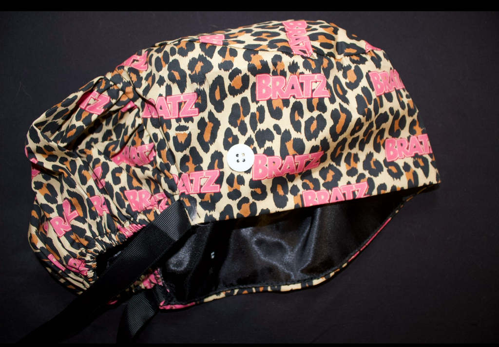 Cheetah Print Bratz Satin Lined Ponytail Scrub Cap