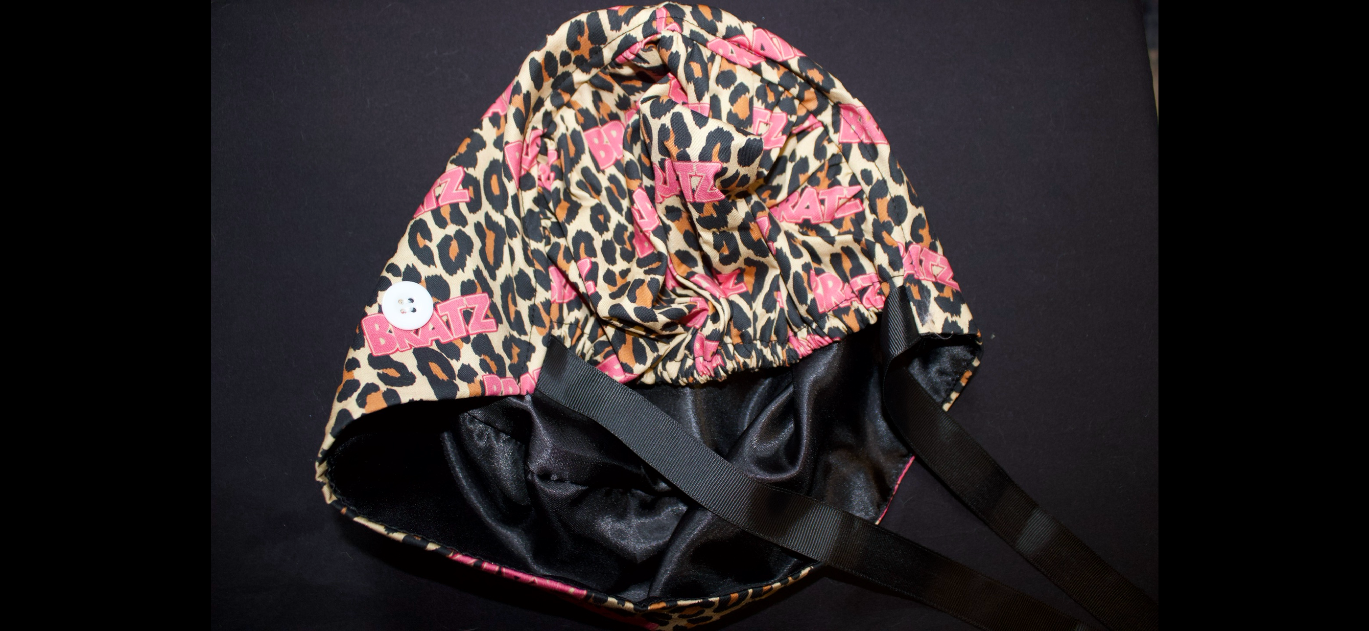 Cheetah Print Bratz Satin Lined Ponytail Scrub Cap
