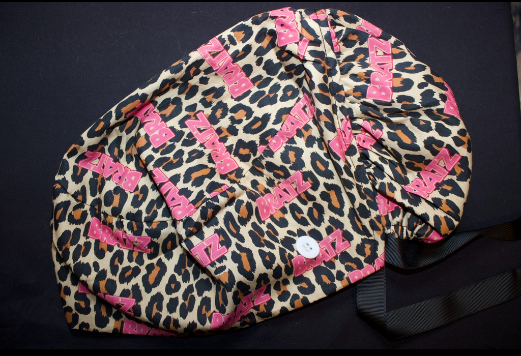 Cheetah Print Bratz Satin Lined Ponytail Scrub Cap