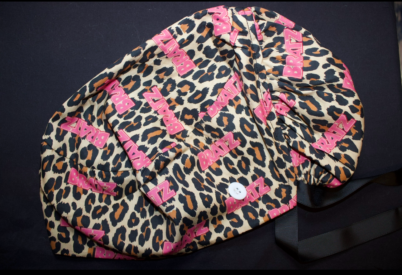 Cheetah Print Bratz Satin Lined Ponytail Scrub Cap